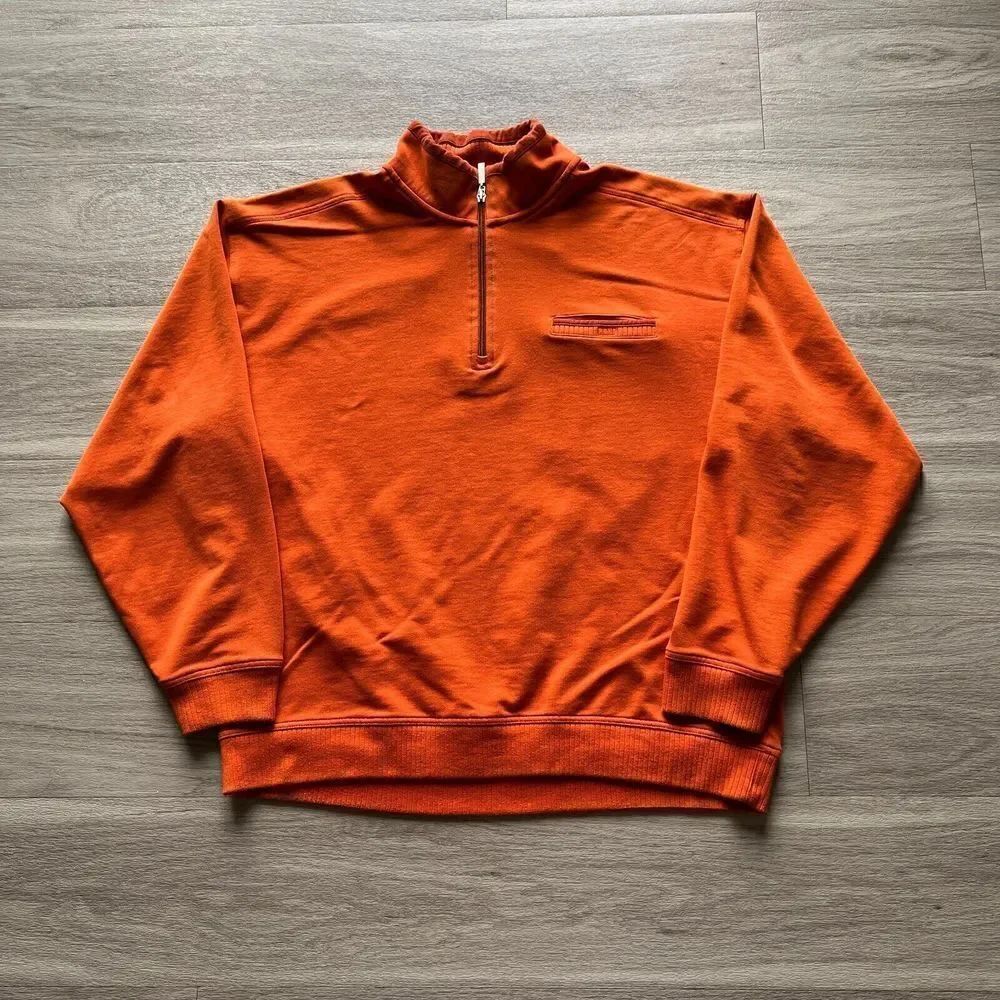 Tommy Bahama Sweatshirt Mens Large Orange 18 Golf Zip Pocket